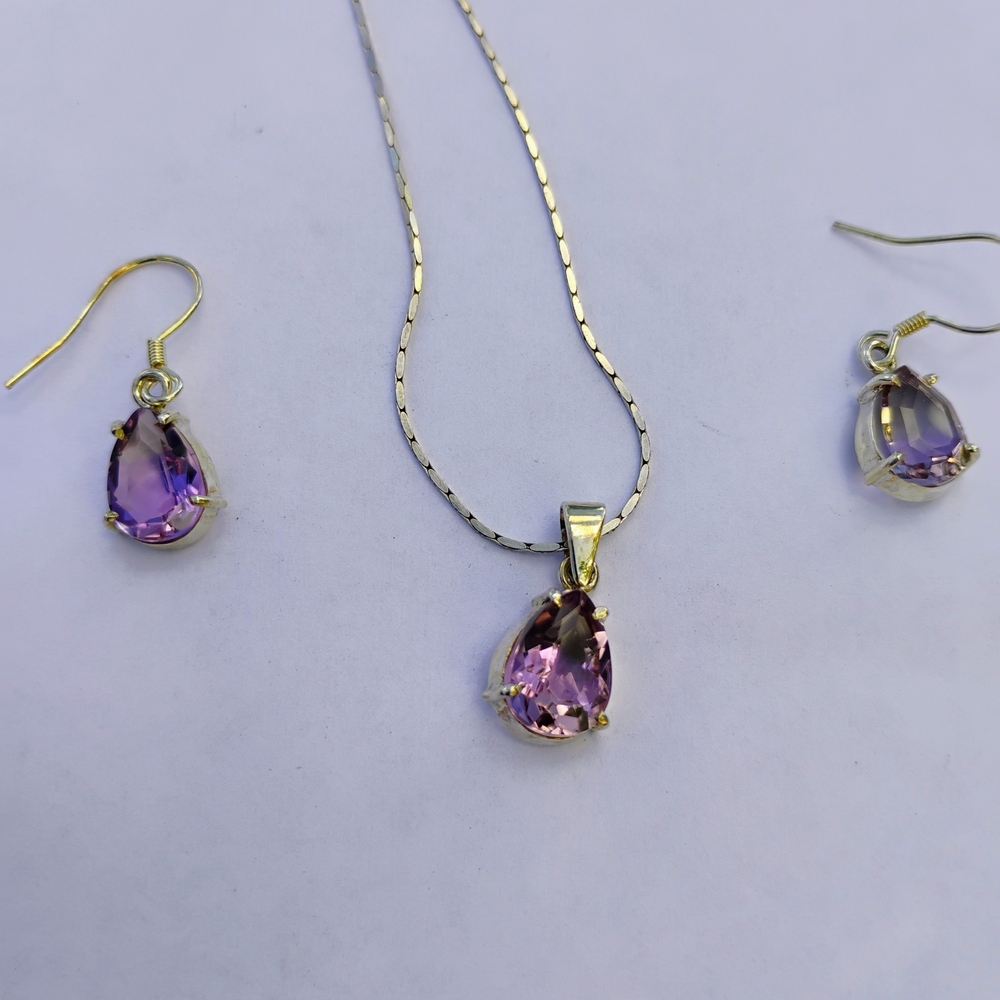 Elegant Purple Teardrop La Bolivianita Necklace & Earrings